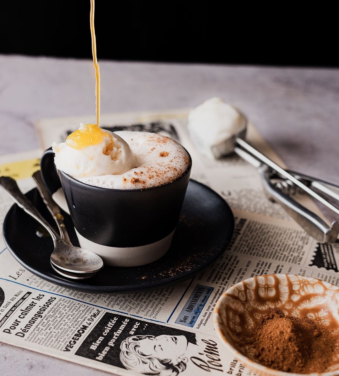 Latte de Abóbora e Especiarias com gelado de Requeijão com Doce de Abóbora